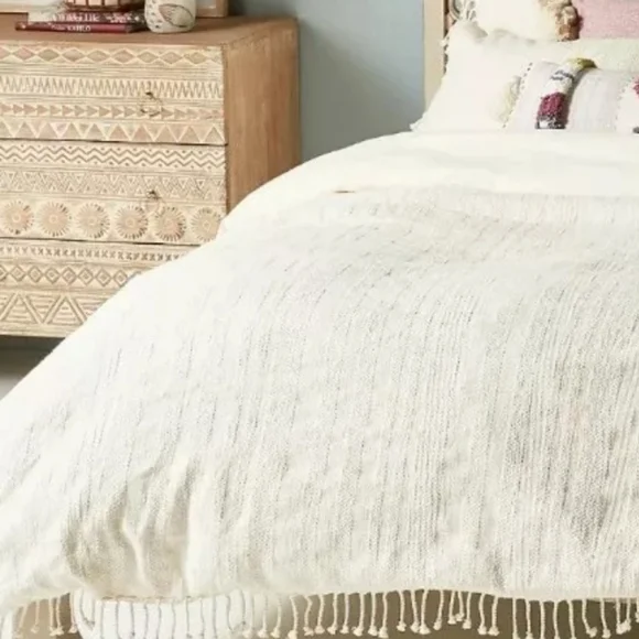 Anthropologie Woven Halley Duvet Cover - Ivory